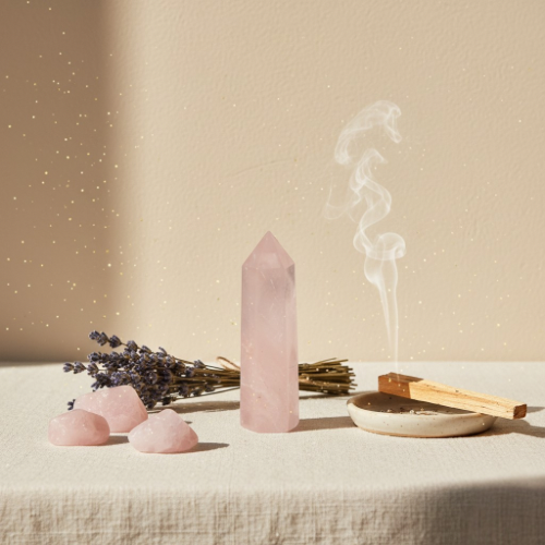 Baguette ou Pointe de Cristal de Quartz Rose
