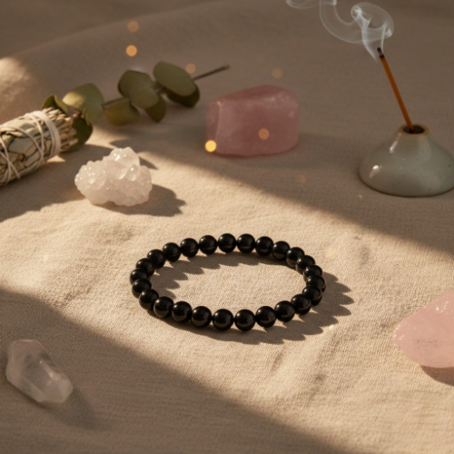 Bracelet en Obsidienne Noire Dorée