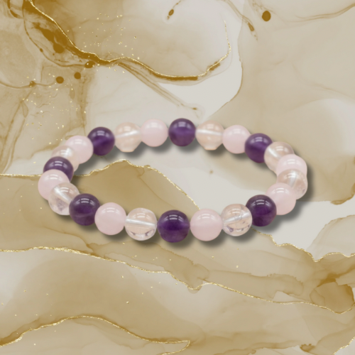 Bracelet en Améthyste, Cristal de Roche et Quartz rose