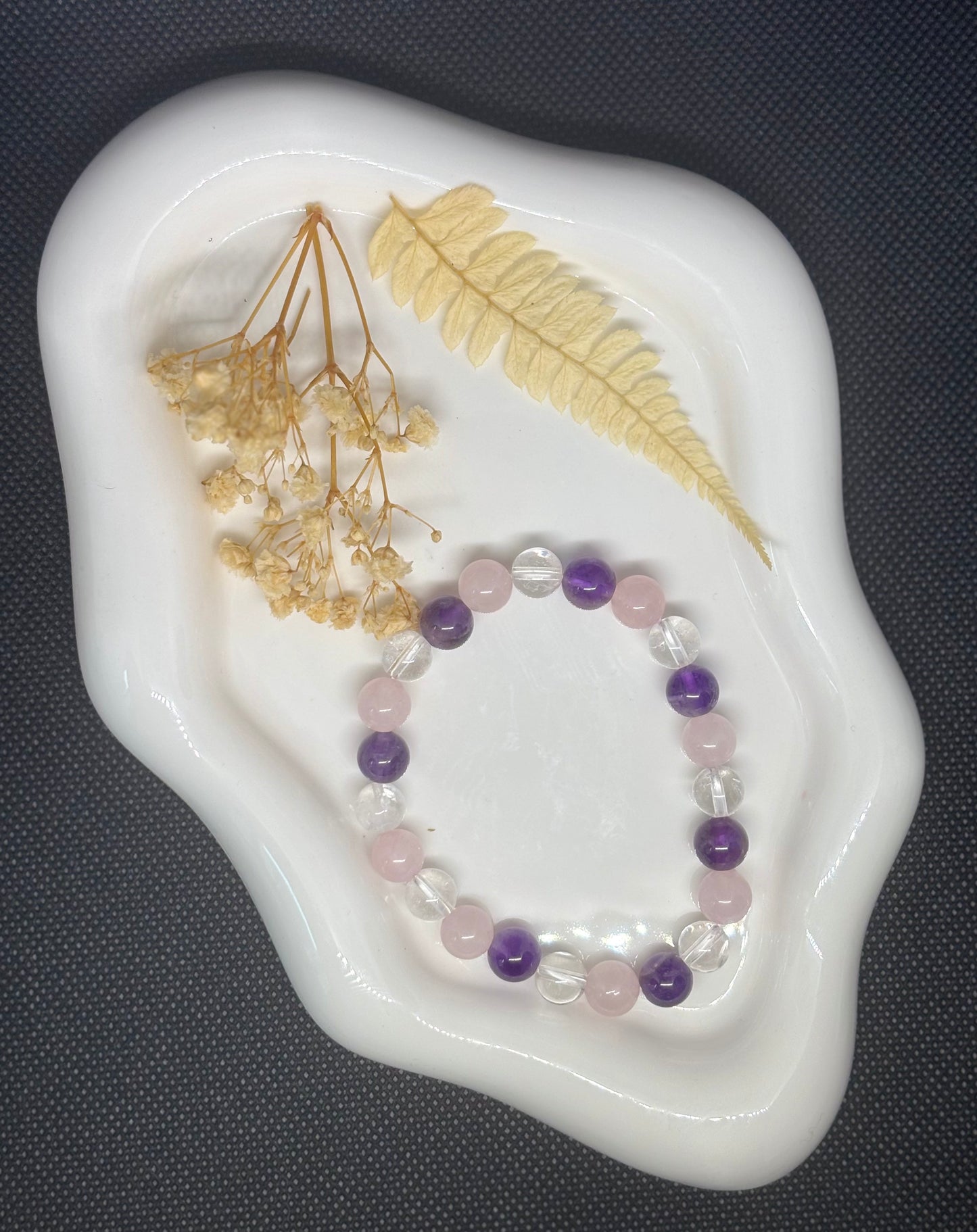 Bracelet en Améthyste, Cristal de Roche et Quartz rose - Harmonie & Apaisement